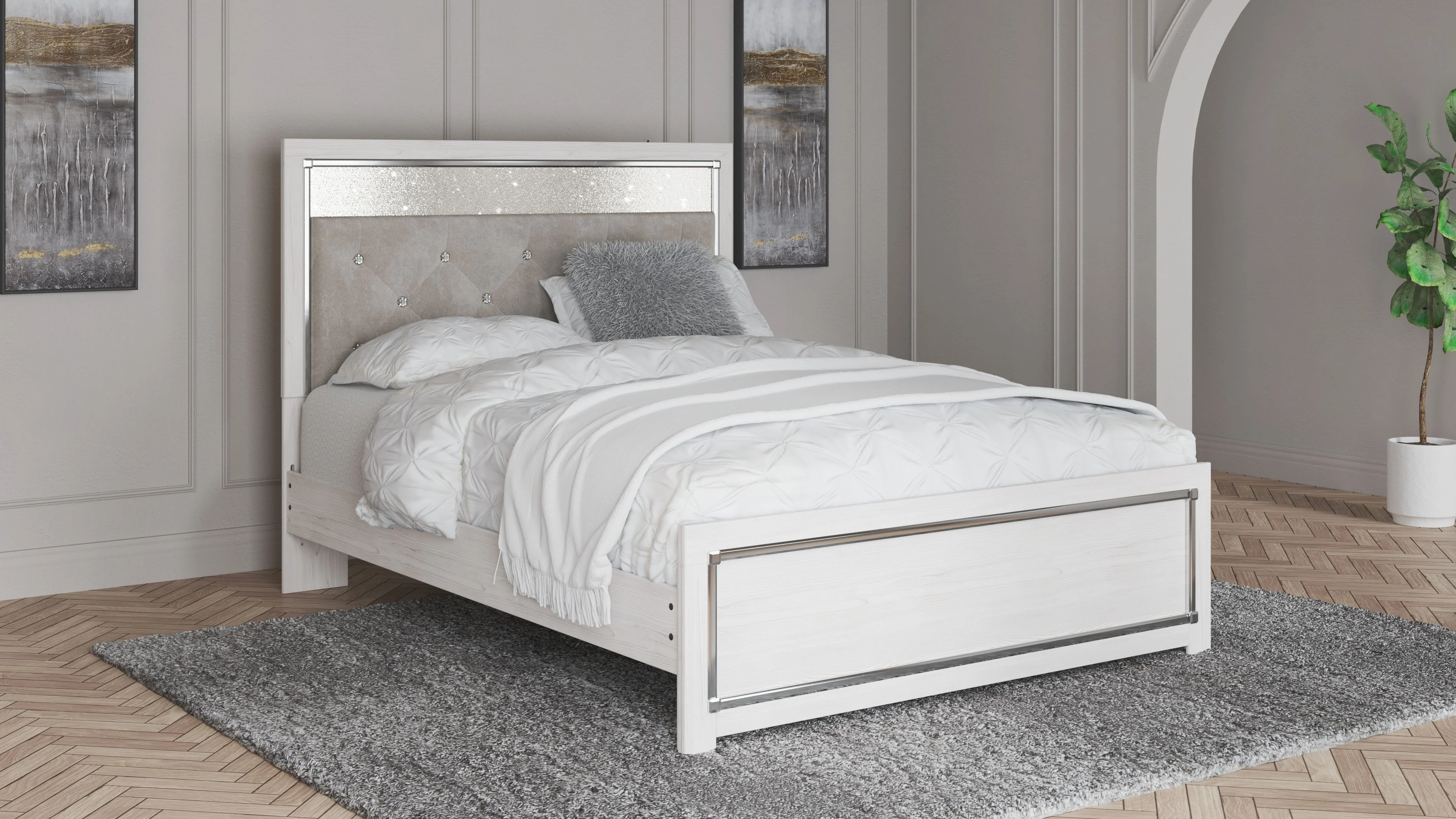 Altyra - Queen Panel Bed With Roll Slats - White - Image 3