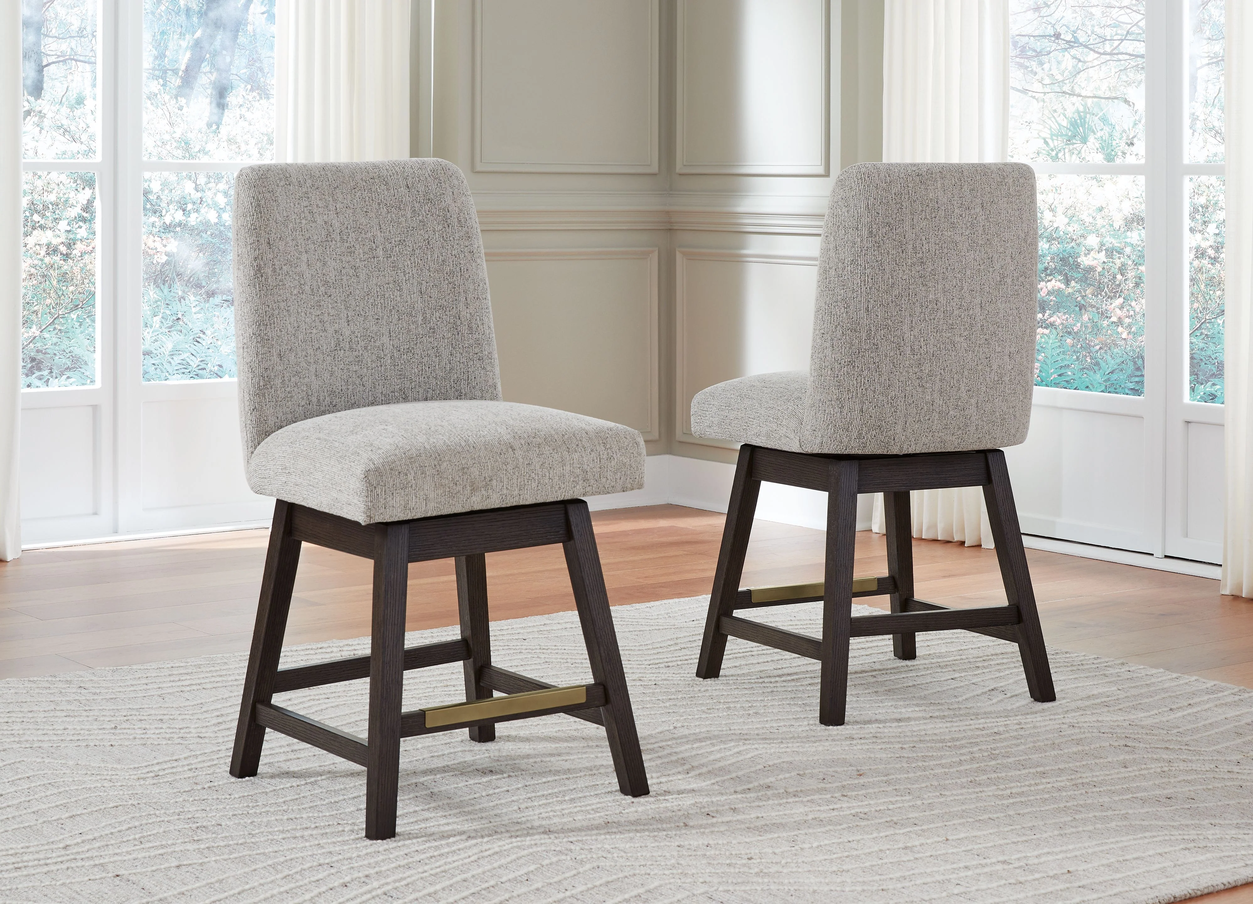 Burkhaus - Upholstered Swivel Barstool (Set of 2) - Beige / Dark Brown - Image 2