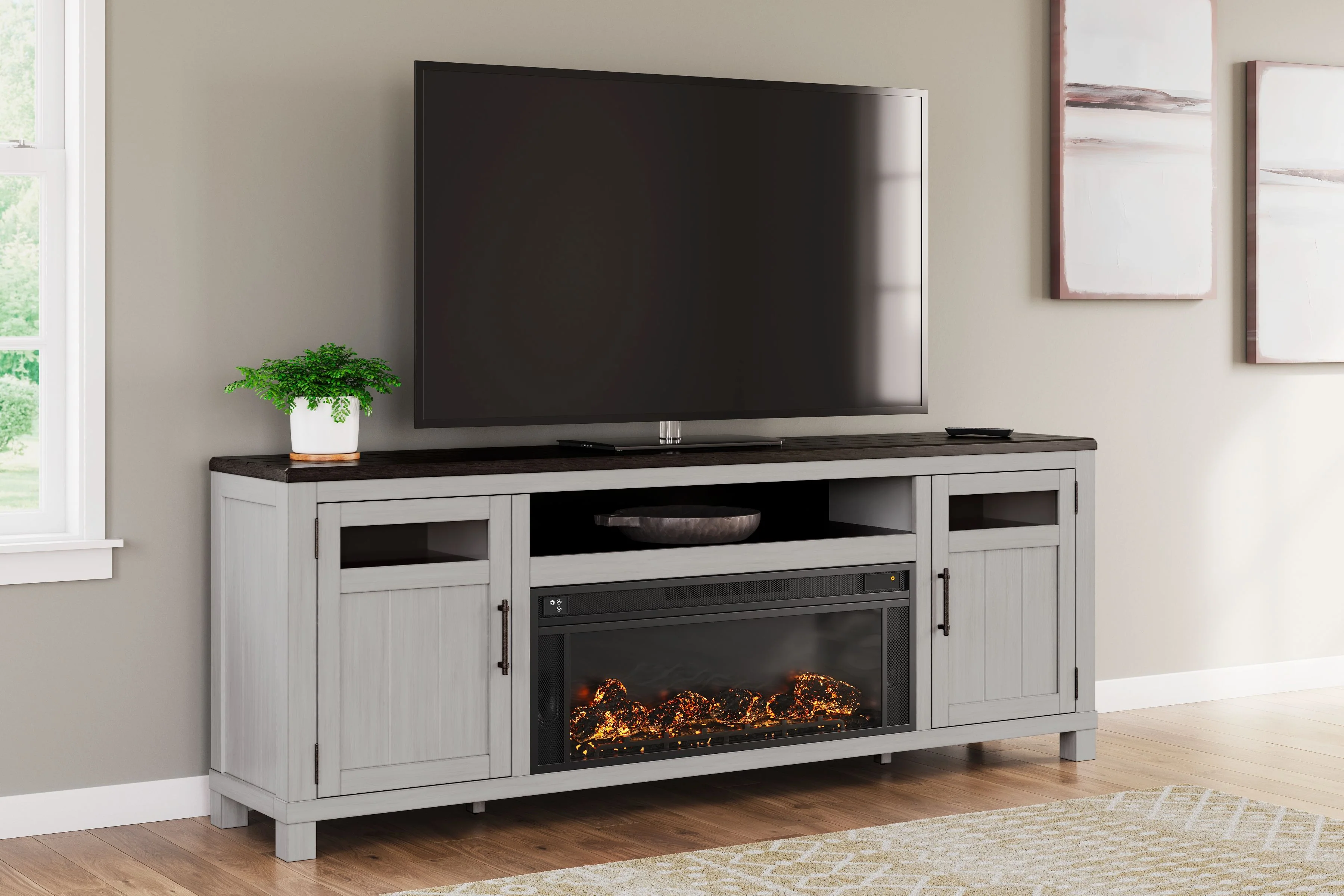 Darborn - 88" TV Stand With Electric Infrared Fireplace Insert - Gray / Brown - Image 4