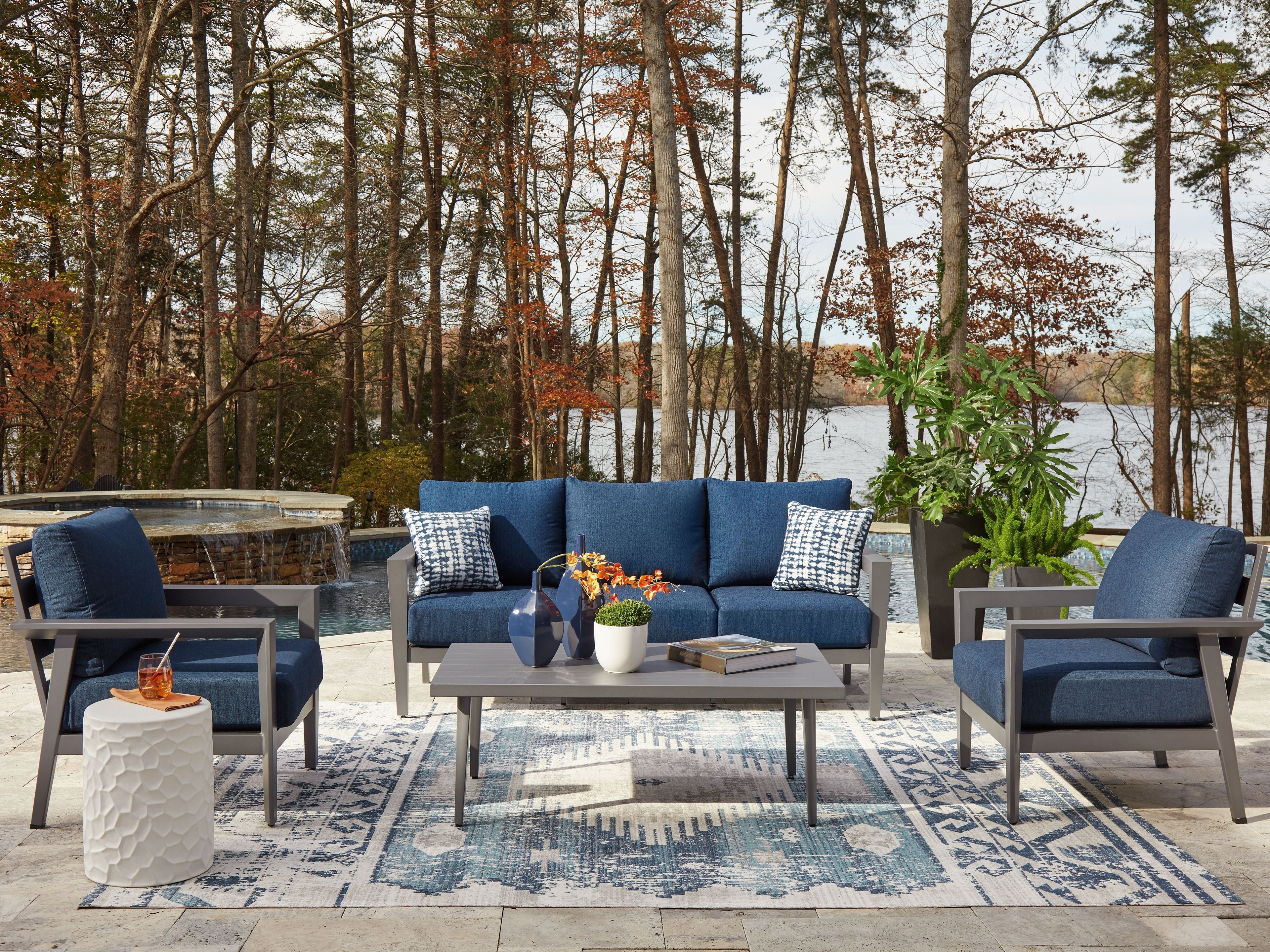 Gali - Sofa / Chairs / Table Set (Set of 4) - Gray / Blue - Image 4