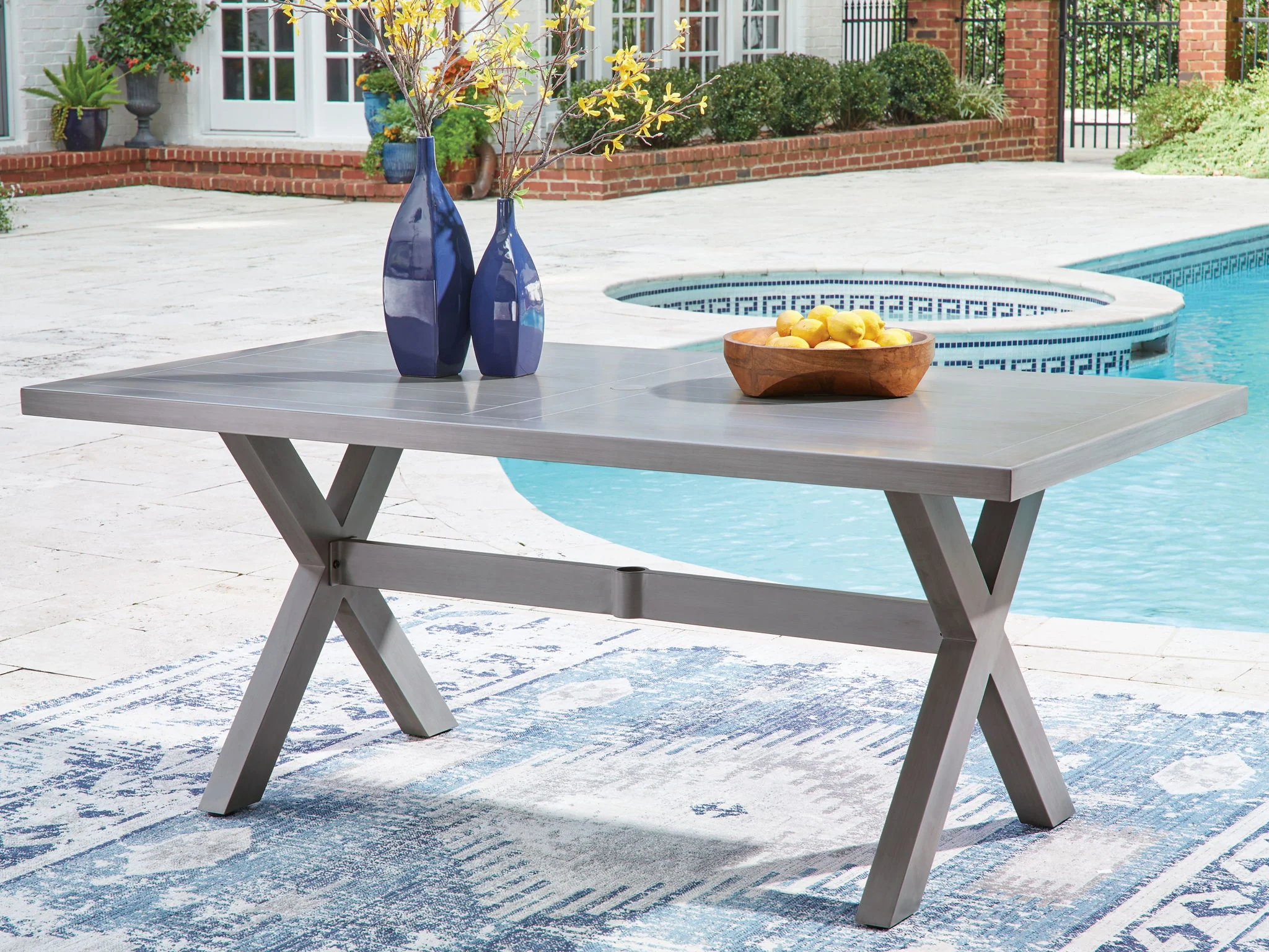Half Moon Beach - Rectangular Dining Table With Umbrella Option - Gray - Image 4