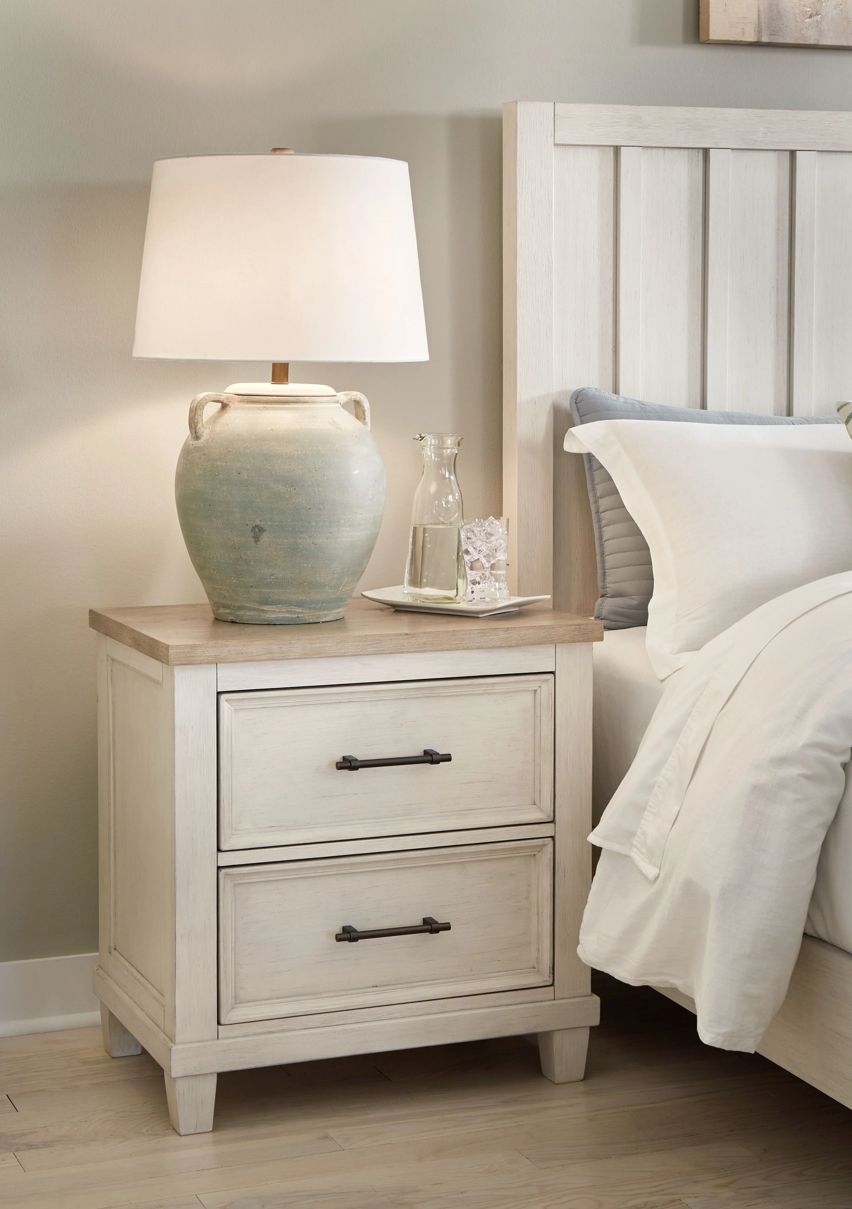 Shaybrock - Two Drawer Night Stand - Antique White / Brown - Image 3