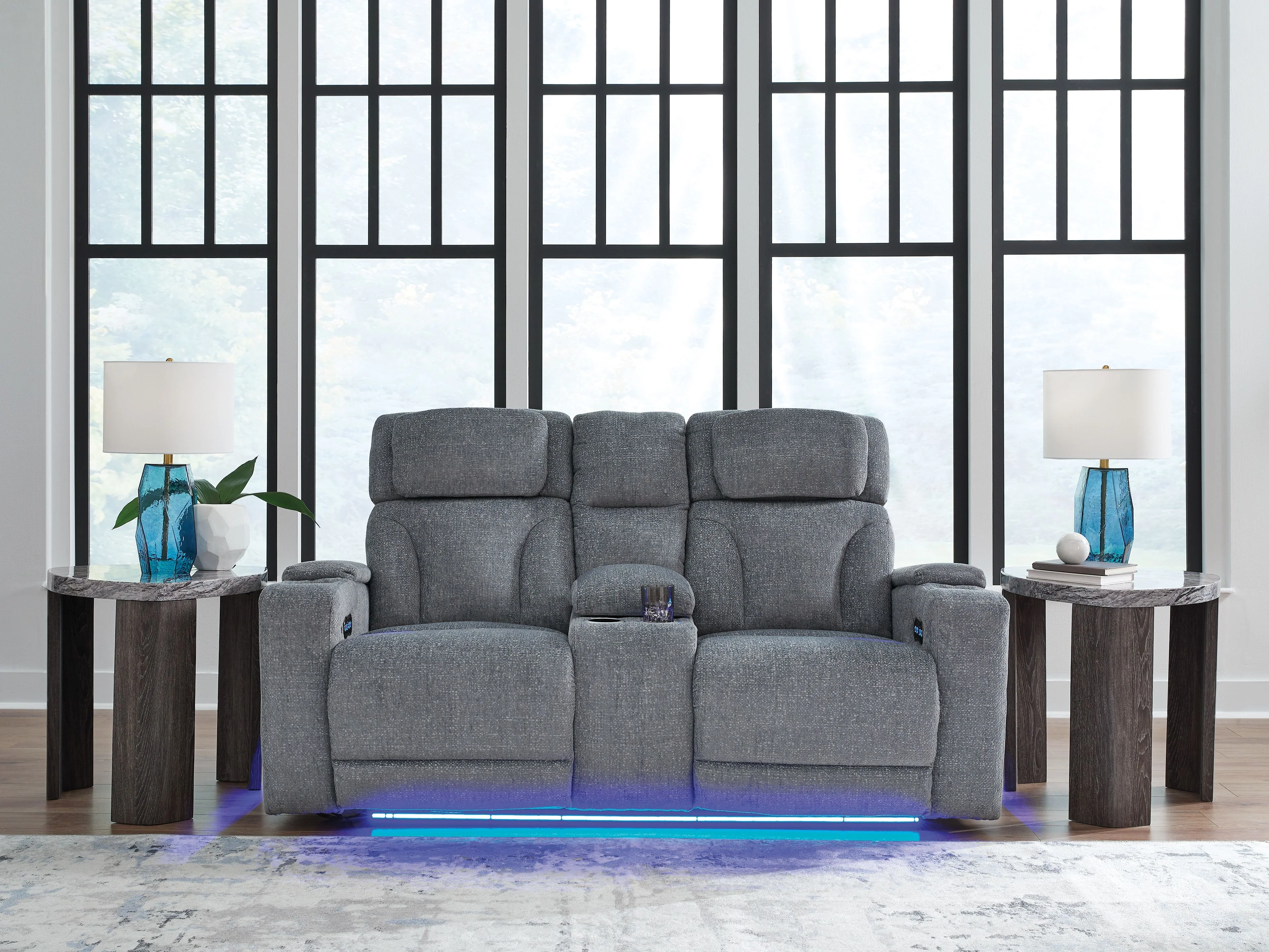 Studio Cave - Power Reclining Loveseat with Console - Steel - Image 2