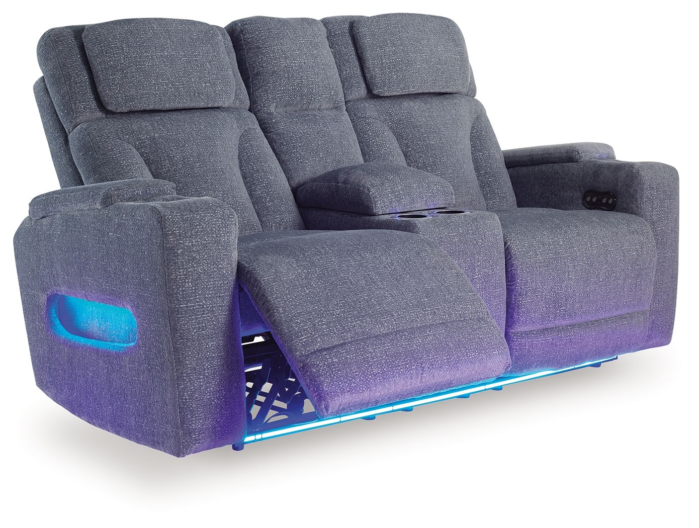 Studio Cave - Power Reclining Loveseat with Console - Steel - Image 3