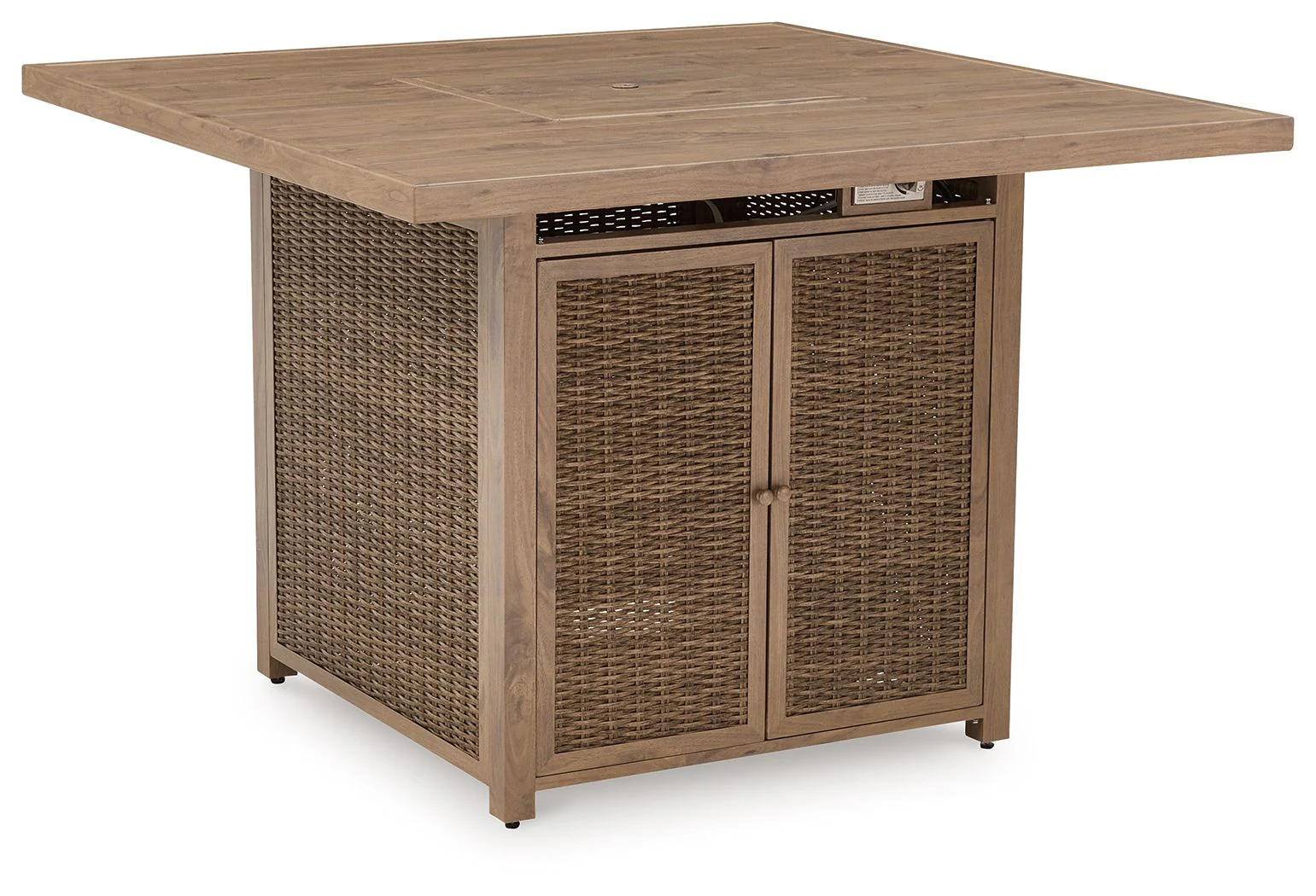 Walton Bridge - 5 Pc. - Square Bar Table W/Fire Pit, 4 Barstools - Driftwood - Image 4